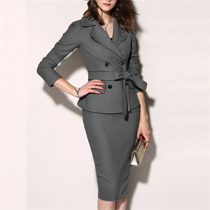 Costume femme 2 pièces ensemble costumes formels femmes Sexy gaine Mini robe veste manteau décontracté tenue de bureau veste robe ensembles Blazer