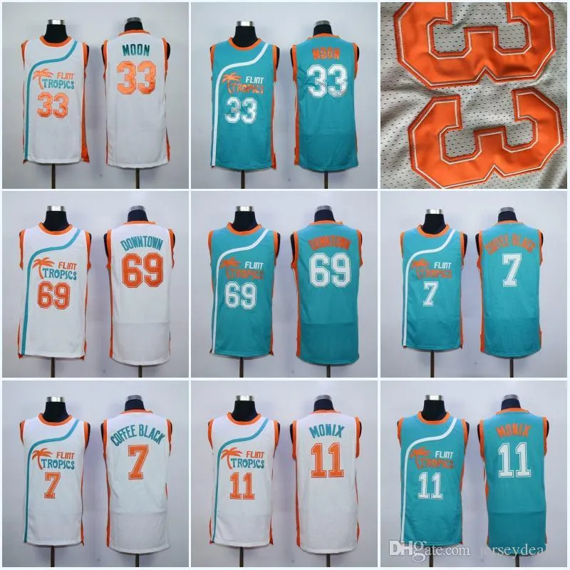 Mens Flint Tropics Semi Pro Movie Jersey 11 Flint Tropics 7 Coffee Black 33 Moon Semi 69 Downtown Basketball Maglie