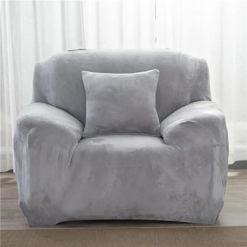 Luxury Room Solid Color Plush Thicken Elastic Chair Covers Universal Sectional Slipcover 1/2/3/4 Seater Stretch Couch Cover for Living