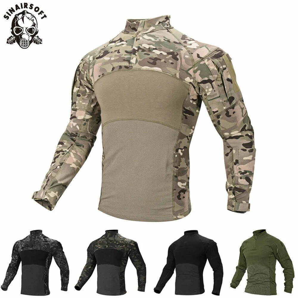 Mens Camouflage Tactical T Shirt Zip Pocket Långärmad Bomull Andningsbar G3 Combat Groda Tröja Män T-shirt T-shirt