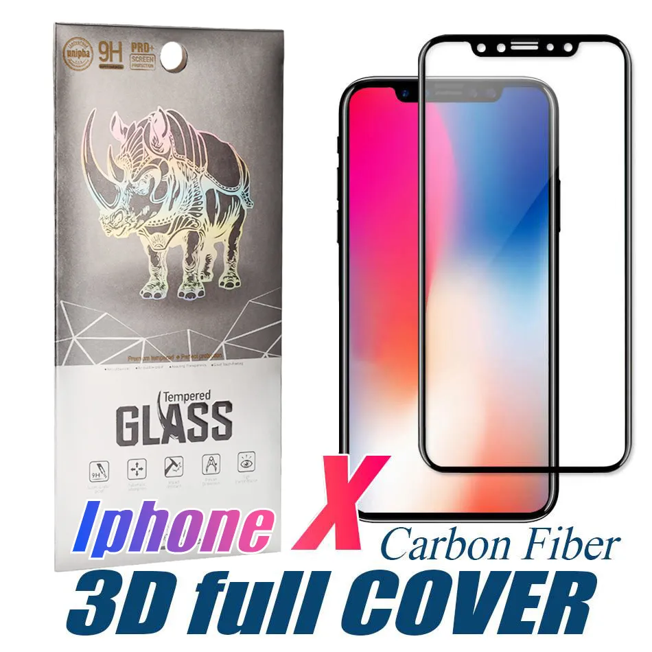 Full Curved Tempered Glass for iPhone 12 11 Pro max XS MAX Screen Protector Film Carbon Fiber Soft Edge with package