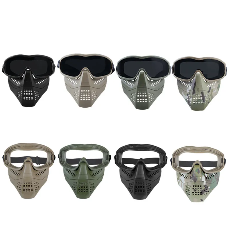 Tactical Paintball Shooting Mask Protezione per il viso Gear Fast Helmet Wing Side Rail Girevole Clip Mount Mask con occhiali rimovibili NO03-311