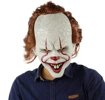 Silicone Mask Movie Stephen King's It 2 ​​Joker Pennywise Mask Full Face Horror Clown Latex Halloween Party Horrible Cosplay Prop Masks