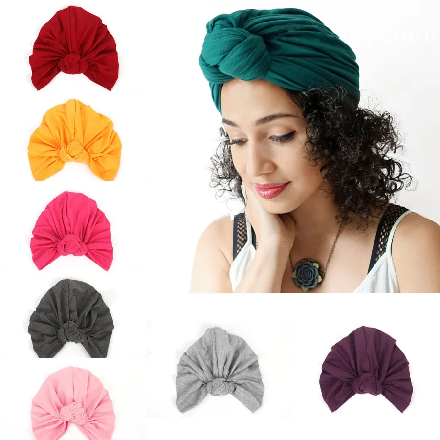 Mode bohème femmes chapeau noeud coton chapeaux dame bonnets Turban chapeaux accessoires 13 couleurs M192