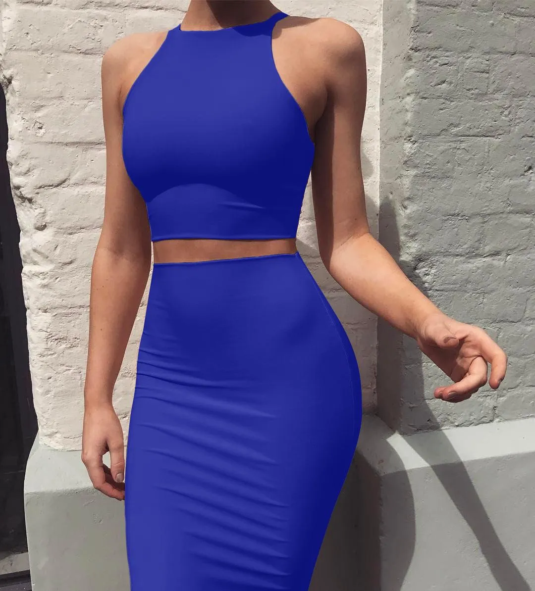 Womens Sexy Two Piece Sets Long Dress Slash Neck Summer Sleeveless