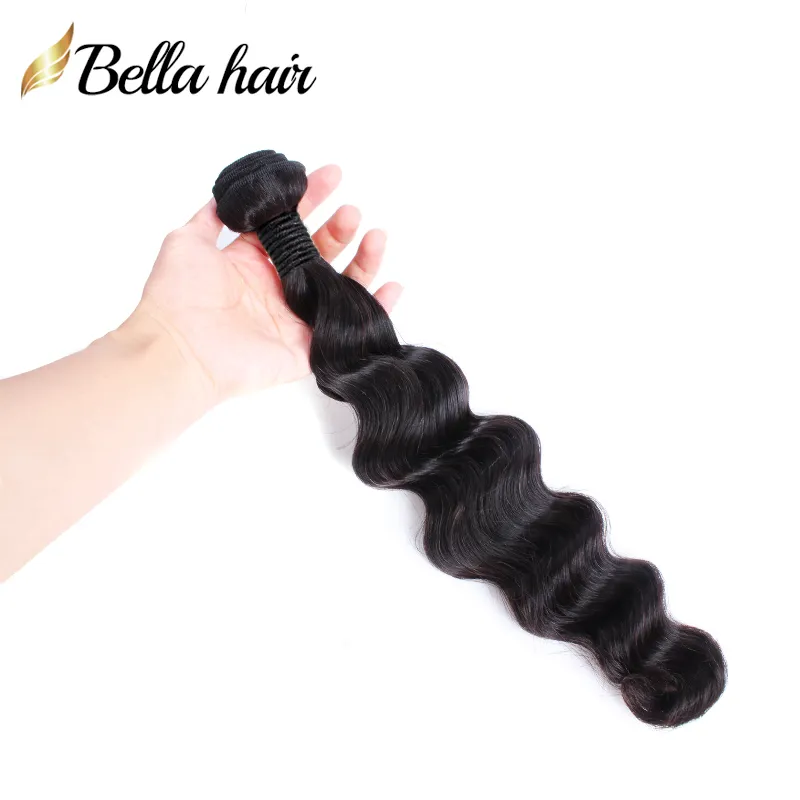 Varejo 1 pacote peruano Malásia Indian Brasil Hair Extensions Loose Wavy Wavy Dyable Black Color Human Human Tecla 1PC Bellahair