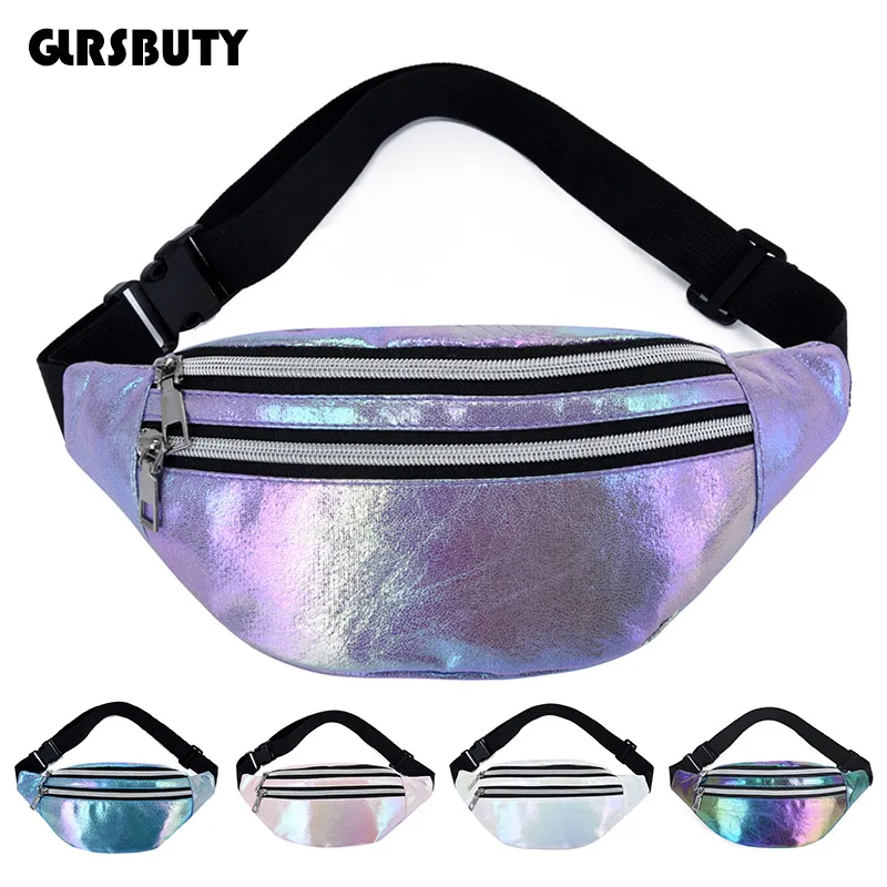 2020 Holografische Heuptasje Hologram Heuptas Laser Pu Strand Traverl Banaan Hip Bum Zip Waistbags Vrouwen Riem Tas voor Meisjes