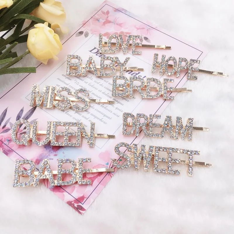 Word Rhinestone Hairpins, Crystal Letter Bobby Pins, Metal  display picture 3