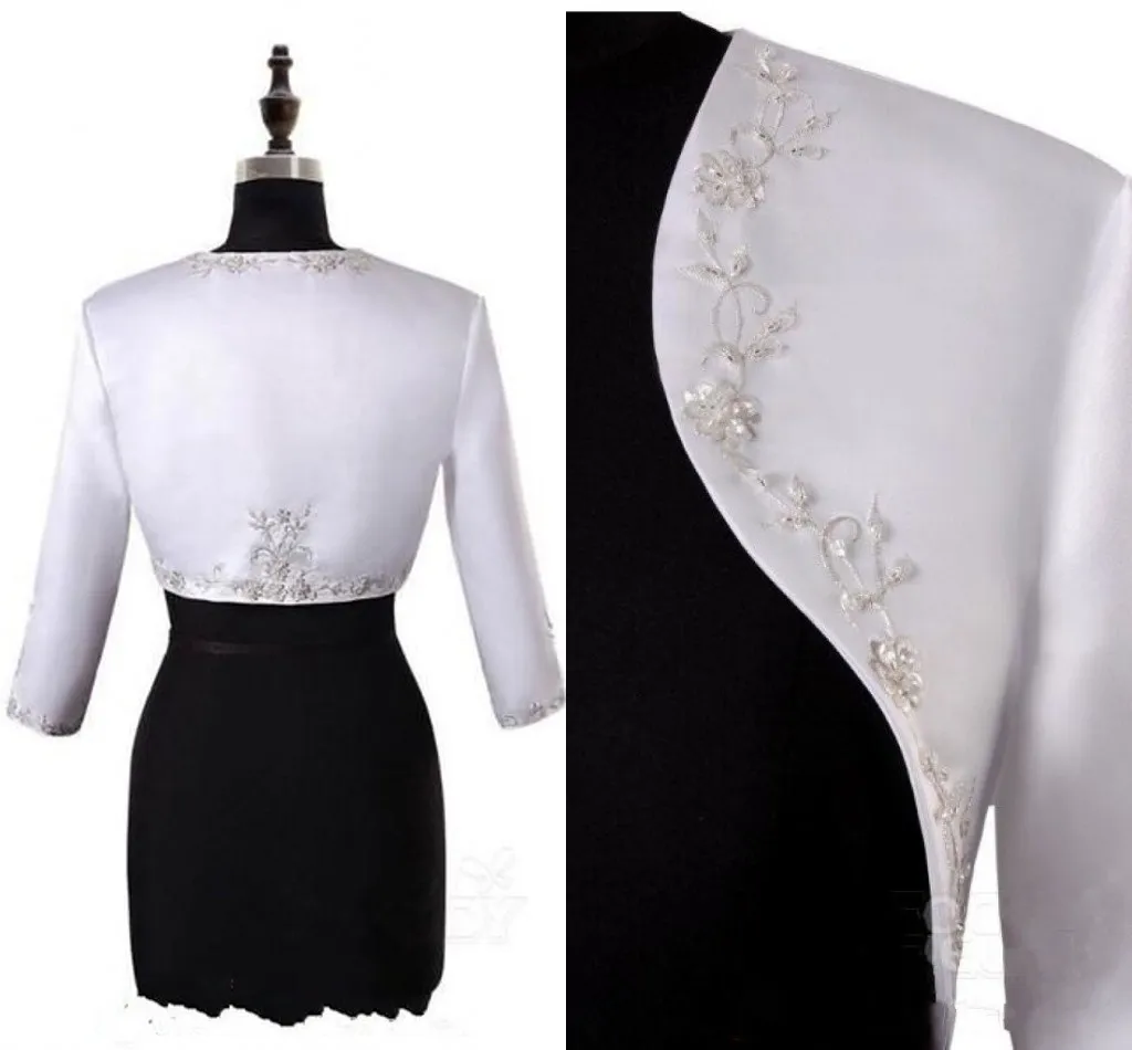 O bordado frisado cetim Bolero Jacket para o casamento de manga longa Mulheres Wraps Jaquetas Mulheres formal do partido Evening vestido nupcial frete grátis