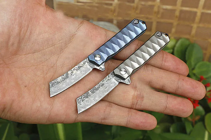 Новый маленький флиппер складной нож VG10 Damascus Стальное лезвие TC4 Titanium сплаво