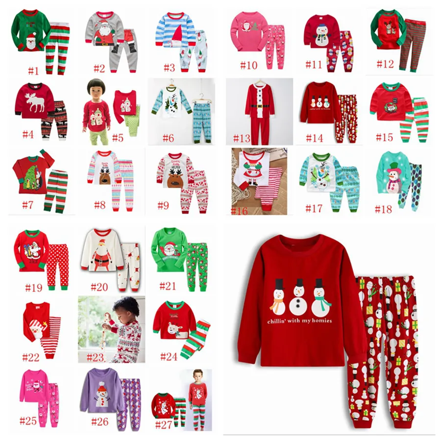 Baby Christmas Theme Suit 27 Designs Boys Cartoon Santa Claus Striped Casual Outfits Kids Designer Clothes Girls Cotton Printed Sets RRA2221