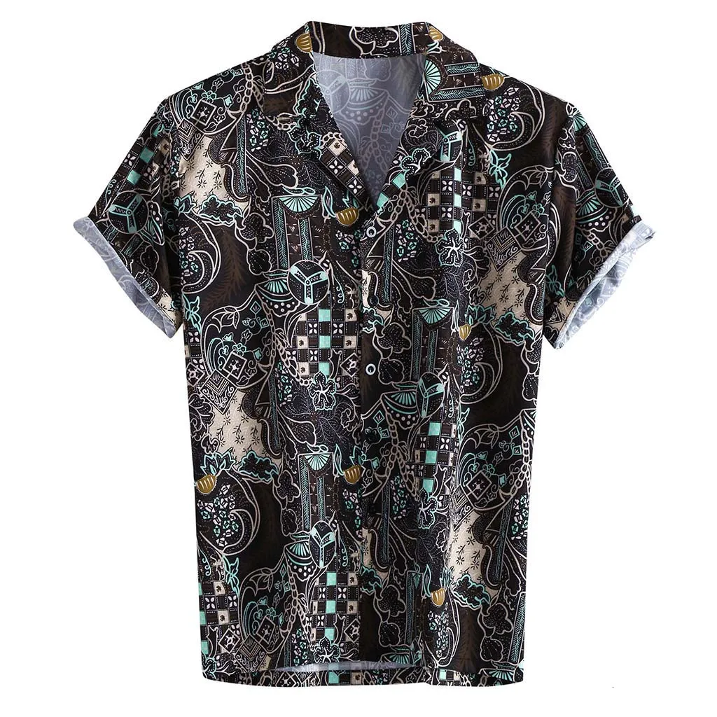 남성 캐주얼 셔츠 하와이안 셔츠 캐미사 Masculina 남자 여름 패션 옷깃 인쇄 반소매 탑 블라우스 S-3XL