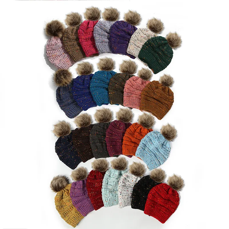 Adults Thick Warm Winter Hat For Women Soft Stretch Cable Knitted Pom Poms Beanies Hats Women's Skullies Beanies Ski Cap wcw786