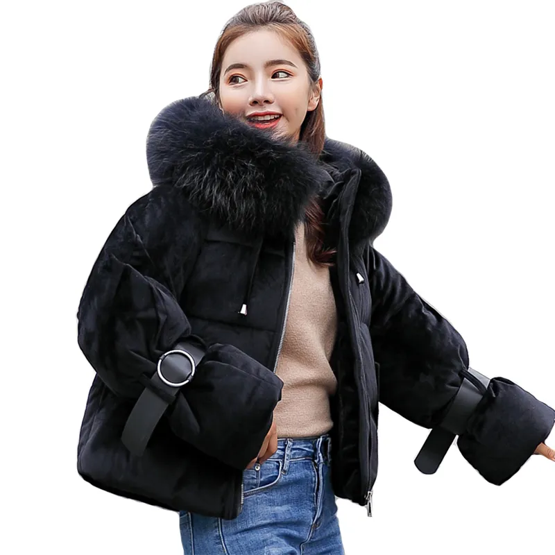 Nieuwe aankomst Womens Winter Jassen Hooded met Pels Katoen Gewatteerde Winterjas Damesmode 2019 Jas Parka Casaco Feminino