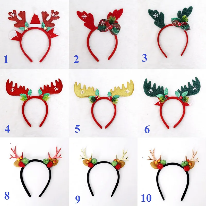 Christmas Bow Headband Deer Elk Antler Xmas Gift Hat Snowflake Cosplay Party Hair Sticks Accessories Head Band