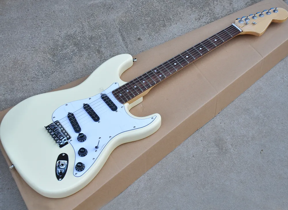 Cream Electric Gitarr med Malmsteen Signatur, White Pickguard, SSS Pickups, Scalloped Rosewood Fretboard, kan anpassas