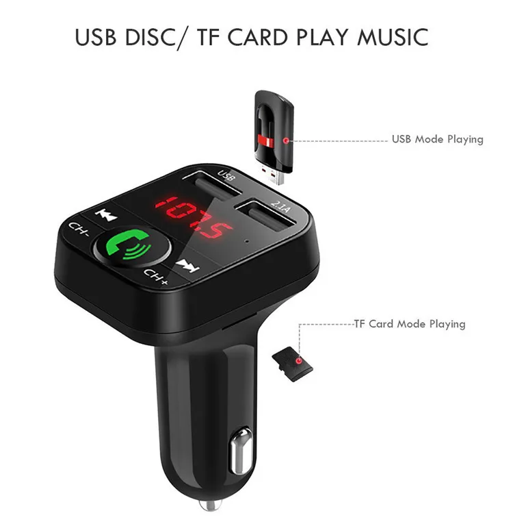 2019 New B2 USB Charger Car FM Transmitter Wireless Radio Adapter Dual USB Charger Bluetooth Mp3 Player Support Handsfree Call