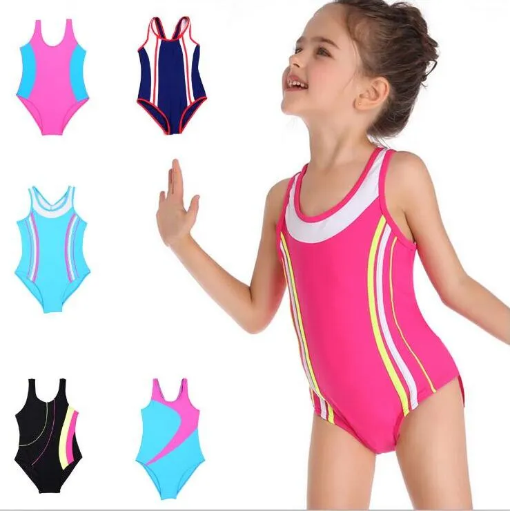 Dzieci Swimweear Girls Professional Swimsuit Train Race Surf Garnitury Paski Sport Swim One-Sztuk Bikini Pacyki Kostiumy Bathwear B5570