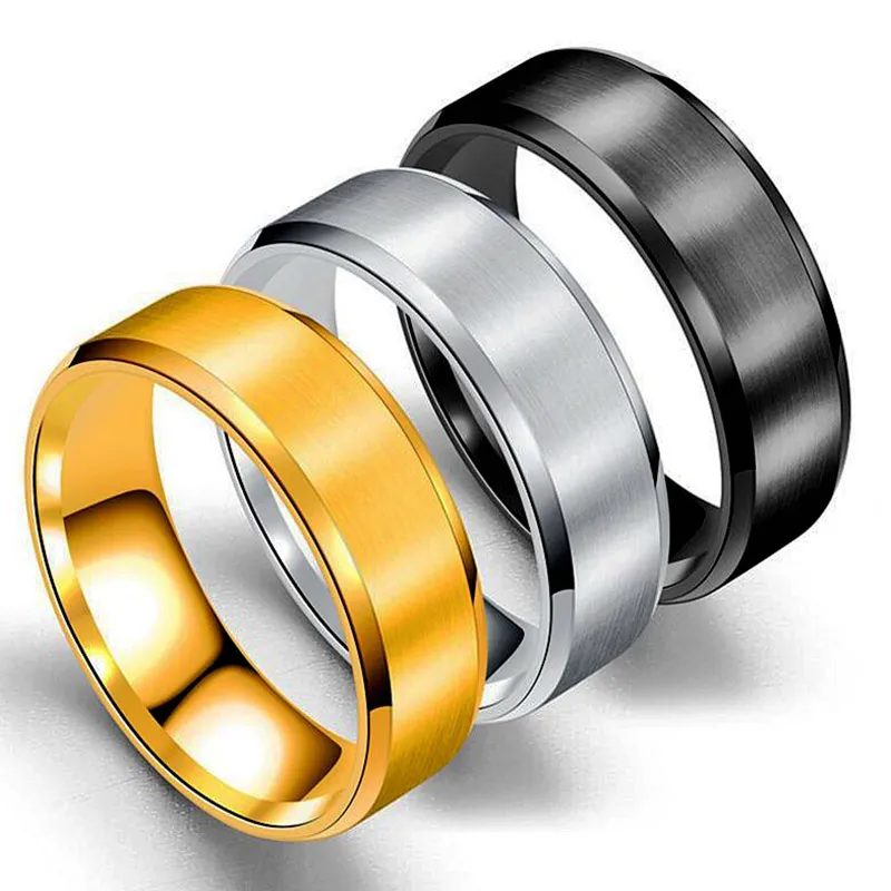 Stainless Steel Blank band Ring Gold Black Matt Art Rings Women Men Fashion Jewelry Will and Sandy