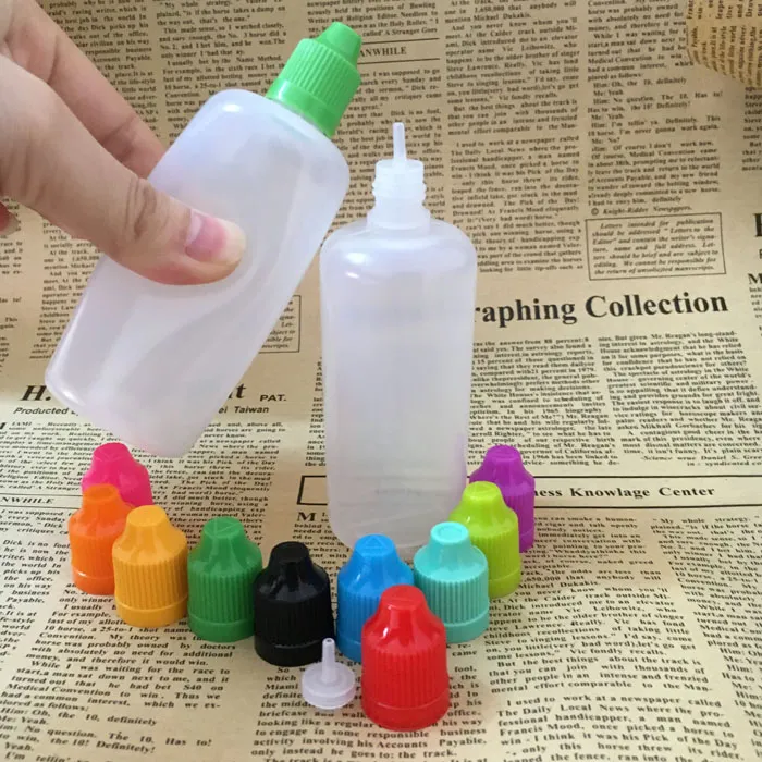 Plastik damlalık şişesi 100ml çocuk geçirmez kapak uzun ince ucu boş 100 ml e-sıvı şişe toptan usa kanada