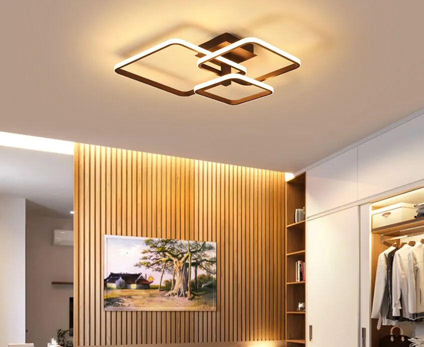 New LED Ceiling Light For Living Room Dining Bedroom Dimmable With Remote White Coffee Frame Lighting Fixture Lamparas De Techo MYY