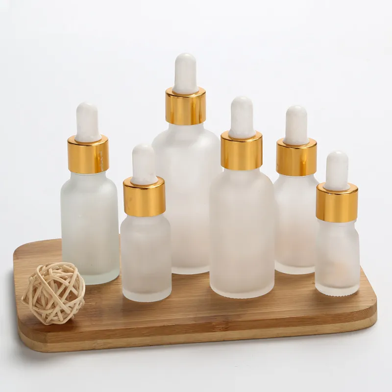 5 ml 10 ml 15 ml 20 ml 30 ml 50 ml 100 ml heldere matte lege druppelaar glazen flessen met gouden dop glas etherische olieparfumflessen