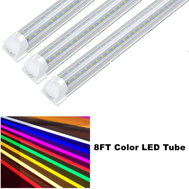 T8 LED Color Tubes Light 8ft 72w Integrato a forma di V Rosso Blu Giallo Rosa Arancione Tubo di colore Luci AC85-265V