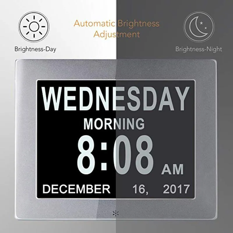 Reloj digital de 8 alarmas, pantalla extra grande de pared, calendario  digital de día, con reloj despertador no abreviado para personas mayores  con