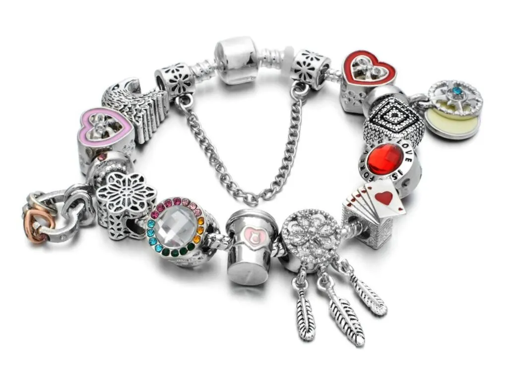 New 925 silver Diamonds glass bead woman LOVE Bracelet Fits European Pandor Jewelry Charm snowflake Bracelets Valentines 2056
