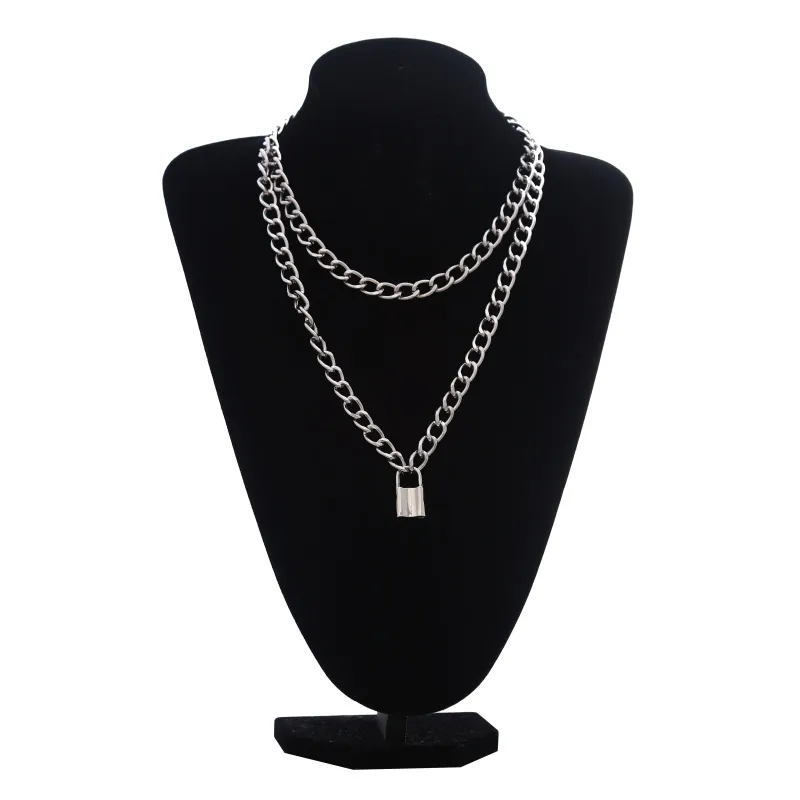 Silver Gothic Emo Festival Padlock Chain Necklace For Women 90s