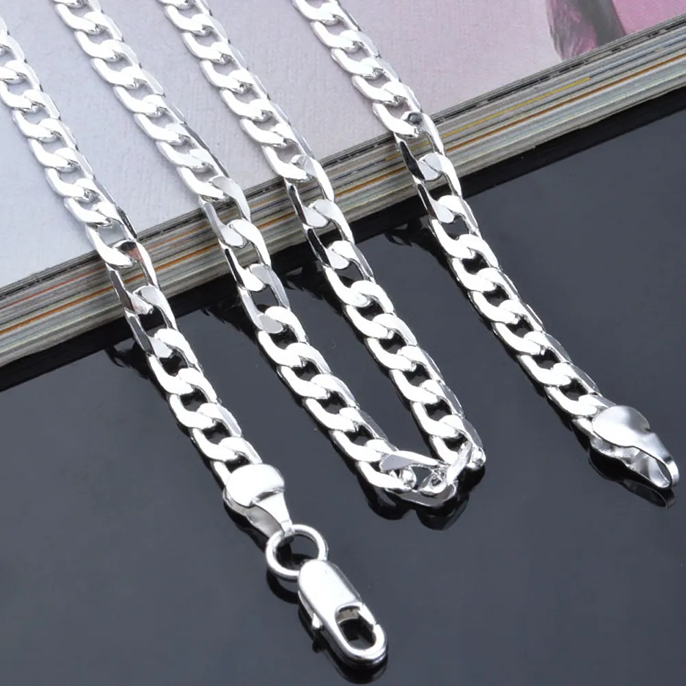 kasanier 5pcs silver 6mm wide Men Necklace figaro silver chain 16-24 inches necklace fashion Jewelry Men's and women's party costume jewelry