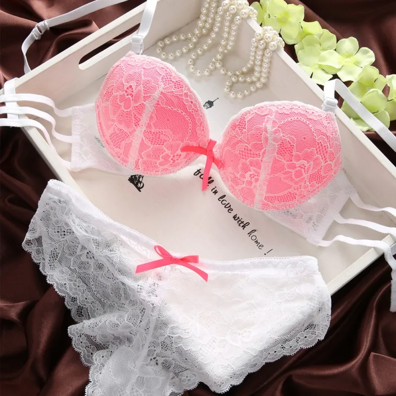 Sexy Padded Bra Set Lace Pink Red Blue Ladies Underwear Lingerie