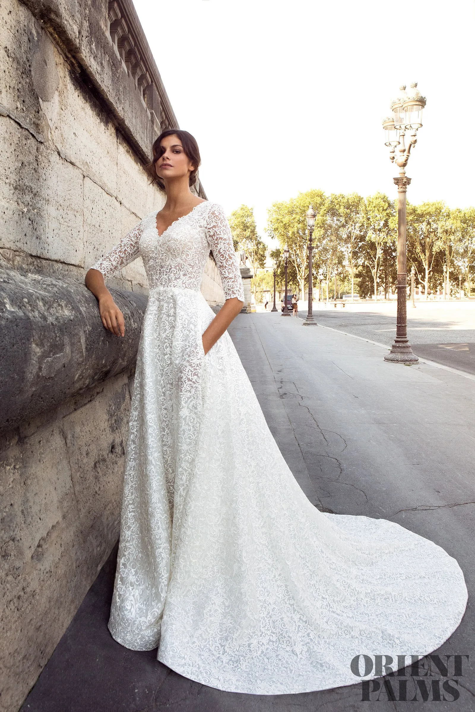 Custom-made Bohemian Beach Wedding sparkly Wedding dress with Appliques, Pocket, V-Neck, Half Sleeves, and Court Train Custom-made Bohemian Beach Wedding sparkly Wedding dress with Appliques, Pocket, V-Neck, Half Sleeves, and Court Train