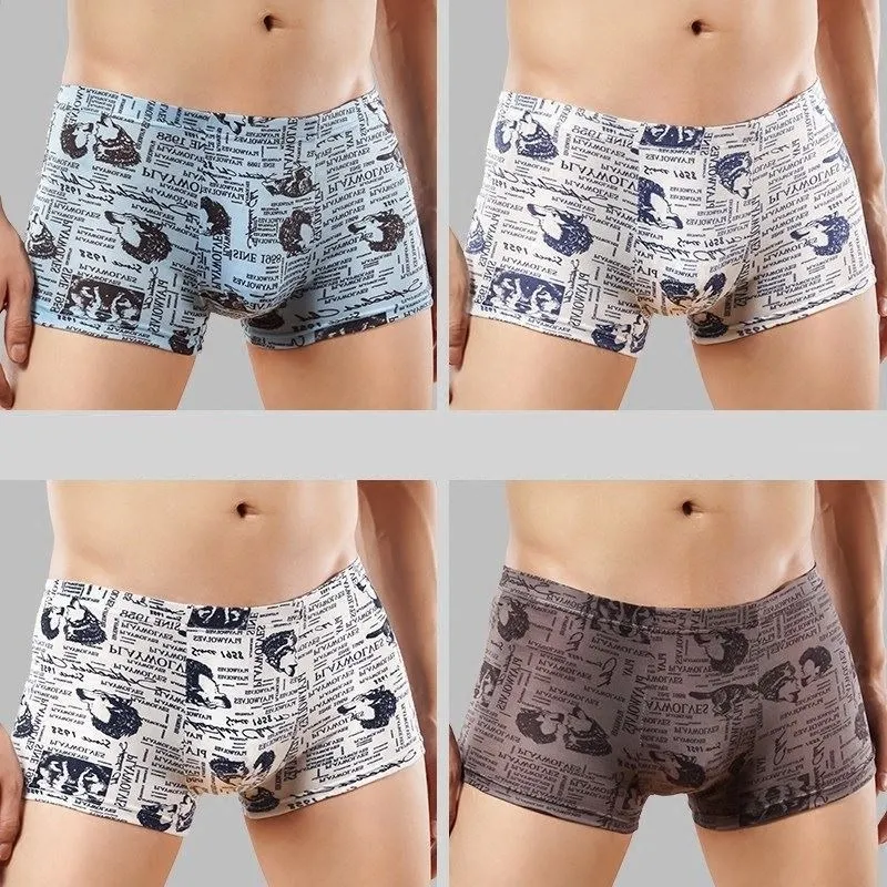 4 pièces Lot imprimer hommes Boxer Sexy hommes sous-vêtements mode modèle hommes boxeurs Shorts confortable respirant Cuecas goutte 1230N