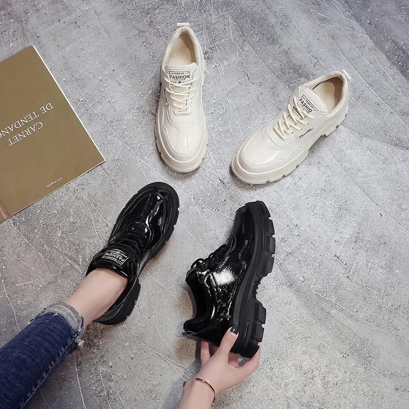 High-quality Shoe Of Sponge Cake Woman 2019 Season Patent Leather All-match Thick Bottom Sneakers Single Shoe