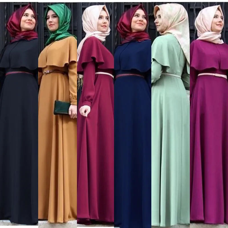 2018 musulmano Abiti Abito Delle Donne Fashion Islamic Arabo Arabo Long Hijab Dress Nero Abbigliamento semplice Abbigliamento tradizionale Abaya musulmano 7 colori