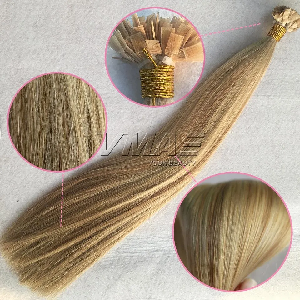 VMAE 유럽 스트레이트 P27 / 60 Pre Bonded 1G 스트랜드 100 12 ~ 28 인치 Keratin Glue 이중 그려진 평면 팁 인간의 머리카락 확장