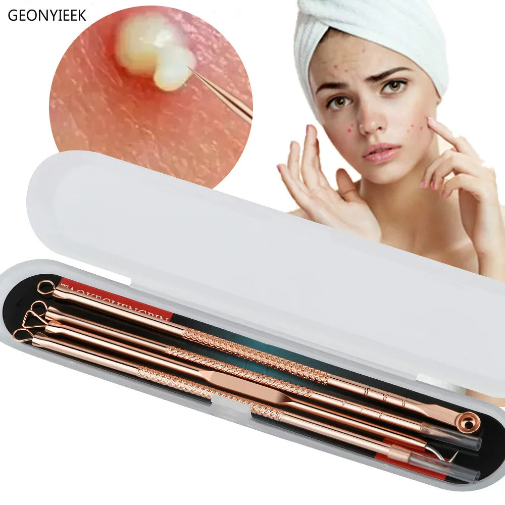 4 sztuk Zestaw Ze Stali Nierdzewnej Czarnogłosz Comedone Extractor Rose Gold Silver Pimple Spot Cleanser Beauty Face Cleaning Tools