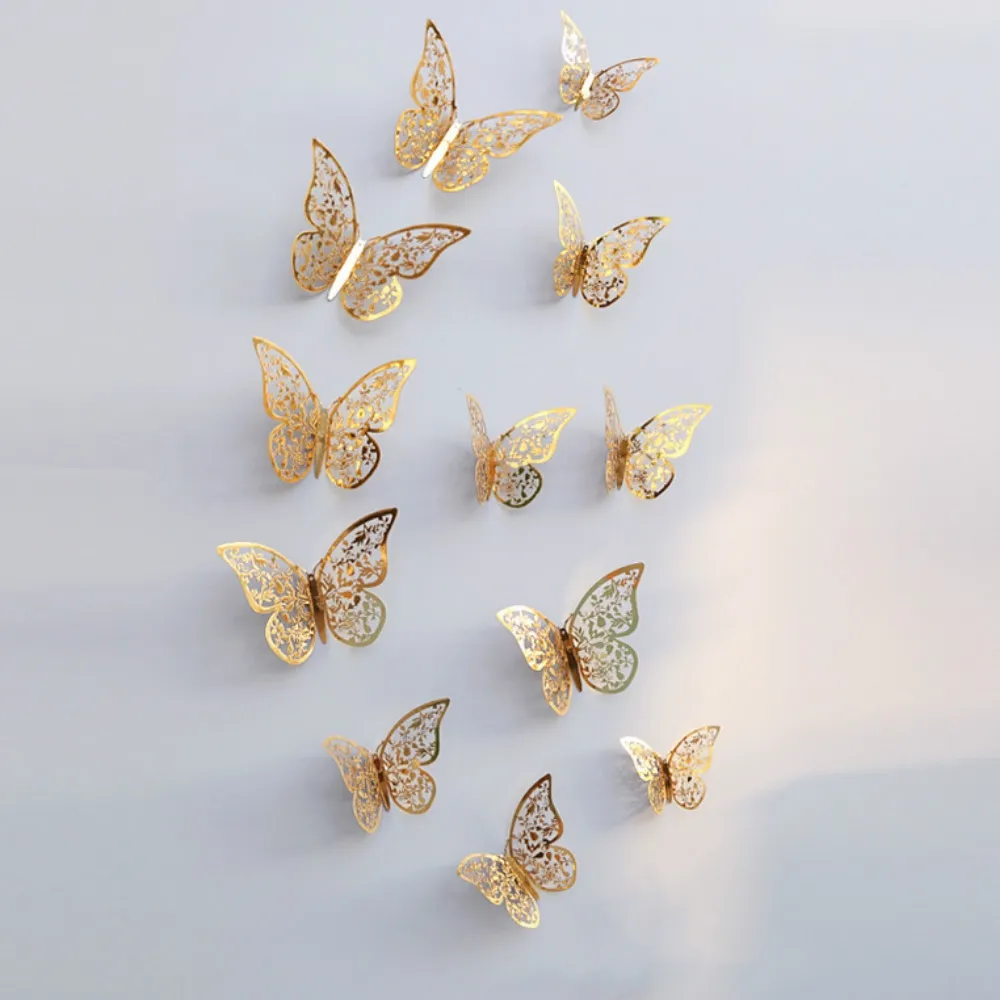 12st 3d fjärilar ihålig DIY heminredning väggklistermärke