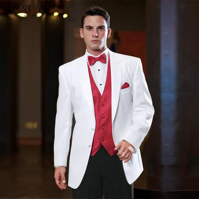 Wedding Suit For Men White Floral Double Breasted With Black Pants Blazer  Sets Wedding Groom Groomsmen