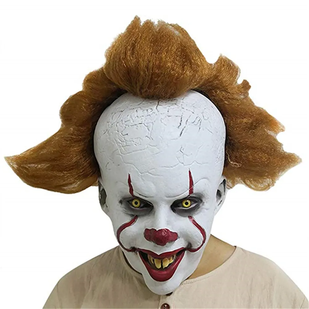 2020 فيلم Stephen King's It 2 ​​Joker Pennywise Mask Full وجه الرعب المهرج اللاتكس قناع هالوين حزب الرعب تأثيري الدعامة