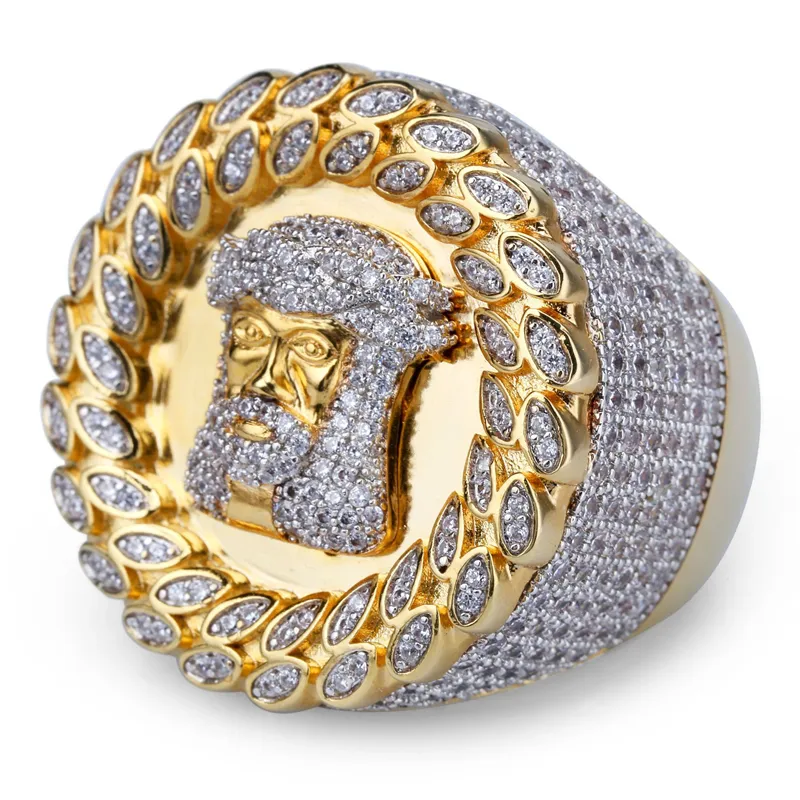 Hip Hop Cubic CZ Pierścień Pozłacany ICed Out Micro Pave Cubic Cyrkon Juses Ring Dla Mężczyzn Kobiety Rozmiar 7-12