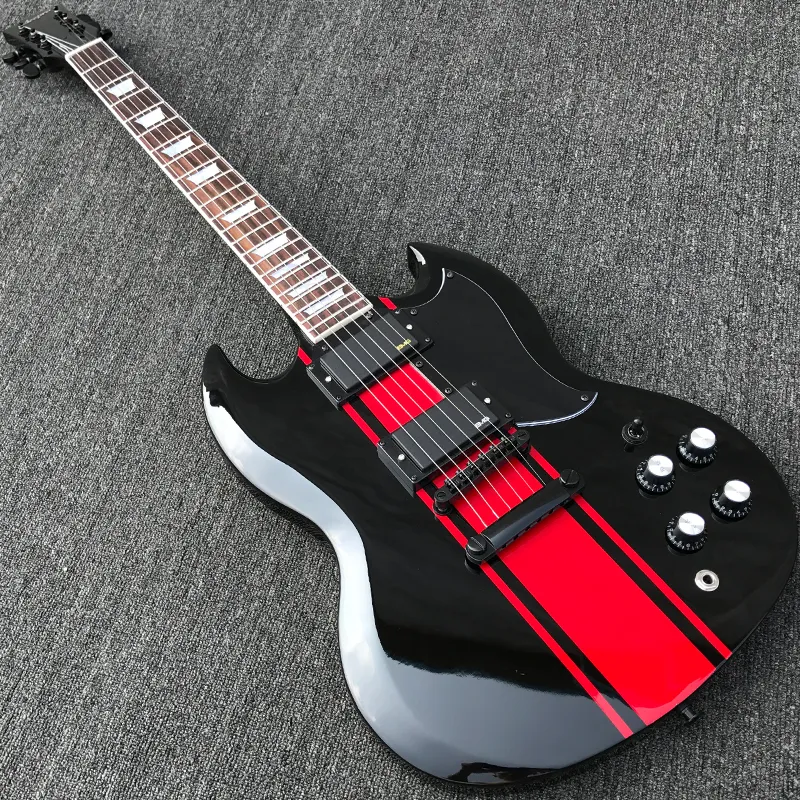 High Quality Black And Red Line Sg Electric Guitar From China Guitar Town  With 22 Frets, Rosewood Mahogany Body, And Best Selling From Hosanna,  $311.56