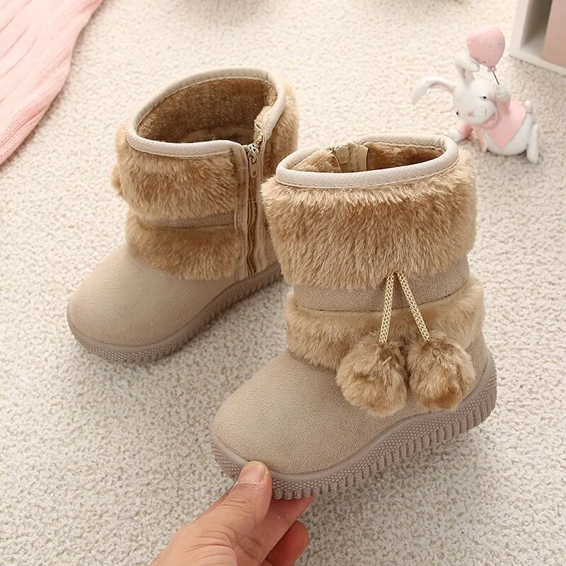 New Russia Fur Childs Inverno Botas para Criança Menina Botas de Neve Quente Pelúcia Bebê Meninos Boot Mid-bezerro Camurça Fashion Sapatos antiderrapantes