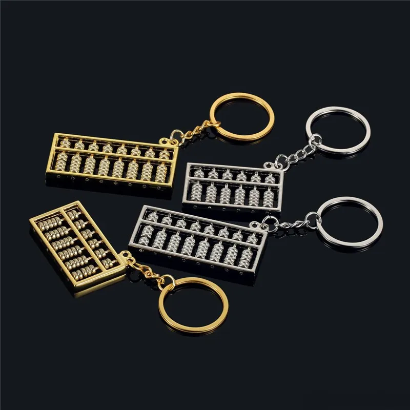 6 files 8 files abacus metal key ring Chinese wind gold silver abacus Calculator keychains keyrings pendant Car Keychain Charm ST692