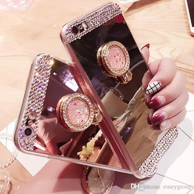 Étuis de luxe en diamant pour iphone 13 12 11 pro xs max xr X 8 7 6 Plus Soft Mirror