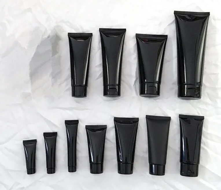 Siyah Boş PE Plastik El Kremi Konteyner, Squeeze Kozmetik Yumuşak Hortum Tüpler, Vidalı kapaklı Taşınabilir Kozmetik tüp