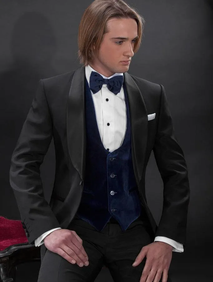 Brand New One Button Black Wedding Groom Tuxedos Châle Revers Groomsmen Hommes Costumes Prom Blazer (Veste + Pantalon + Gilet + Cravate) NO: 2096