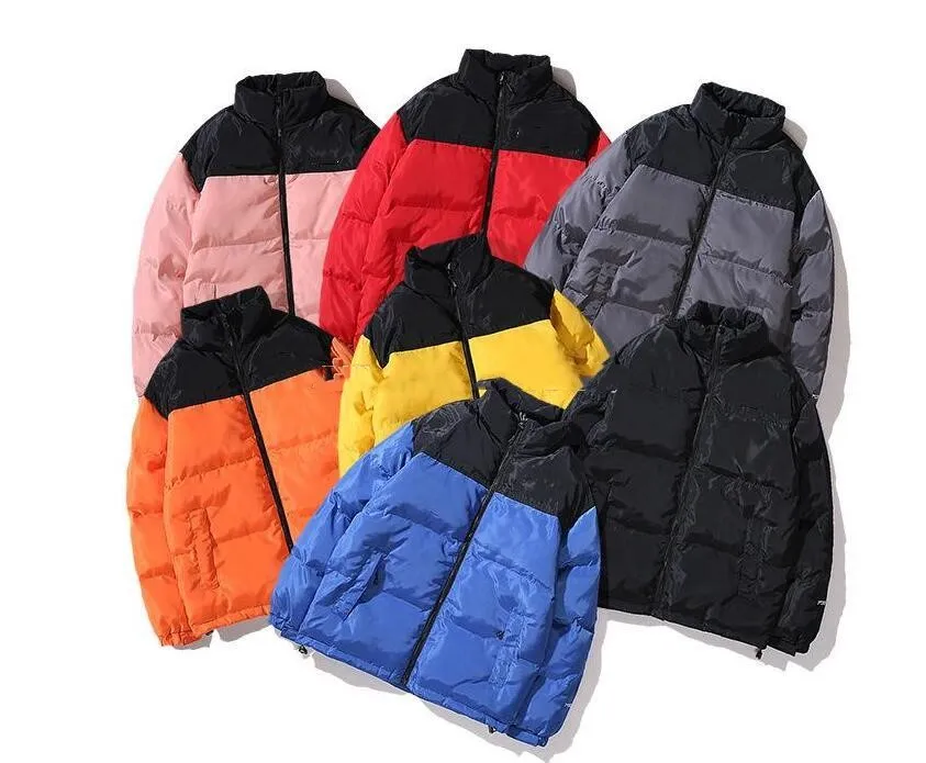 Mens New Women Giacche Inverno Parka Capispalla Patchwork Warm Zipper Stand Collar Cappotti Moda maschile Inverno Spessa