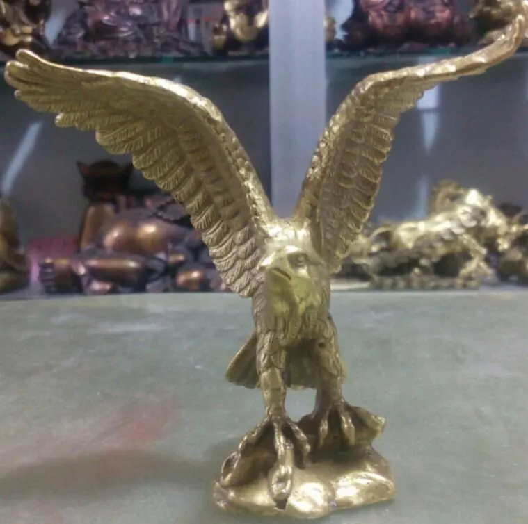 Ny + Kinesisk Fengshui Brass King of Birds Eagle Hawk Animal Sculpture Statue Bronse Factory Outlets